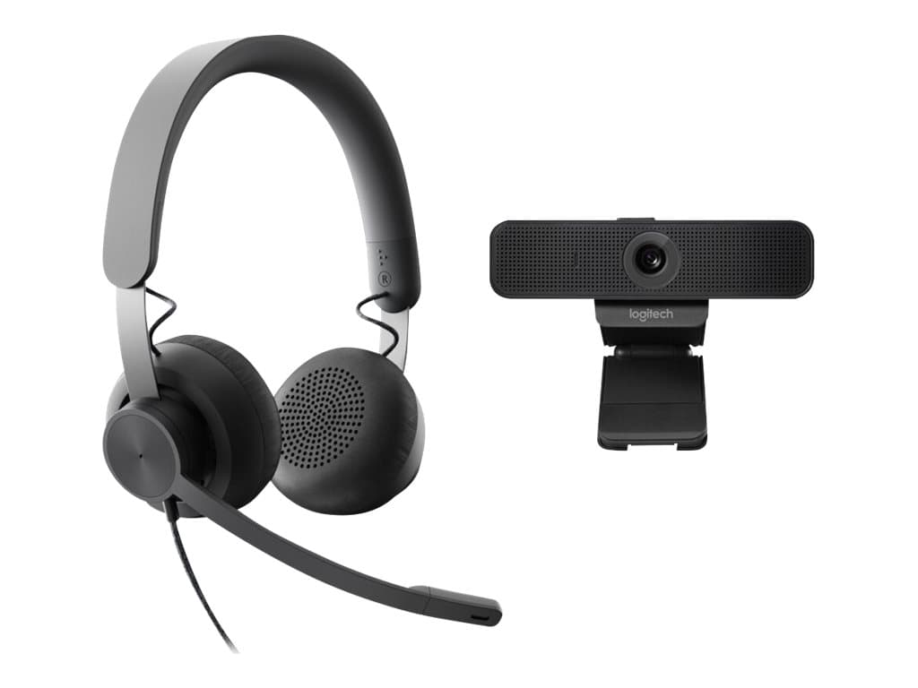 The Logitech C925e/Zone Wired kit combines an essential HD webcam with a  USB headset designed with a superior noise-cancelling mic ideal for noisy workspaces.